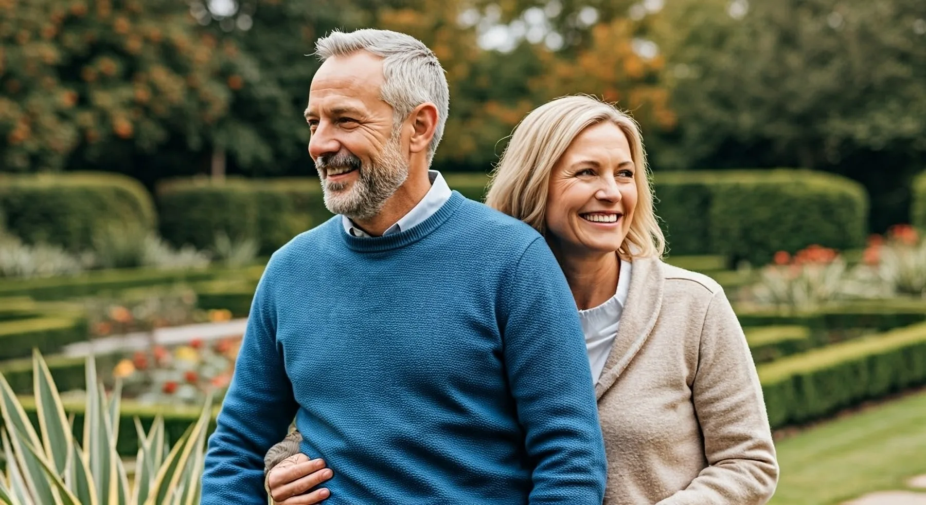Smiling Mature Couple Outdoors Smiling mature couple walking outdoors